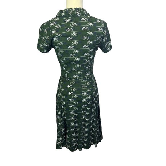 Anthropologie circus Dress Bicycle Print button up with belt gree  Size 10 - Picture 6 of 7